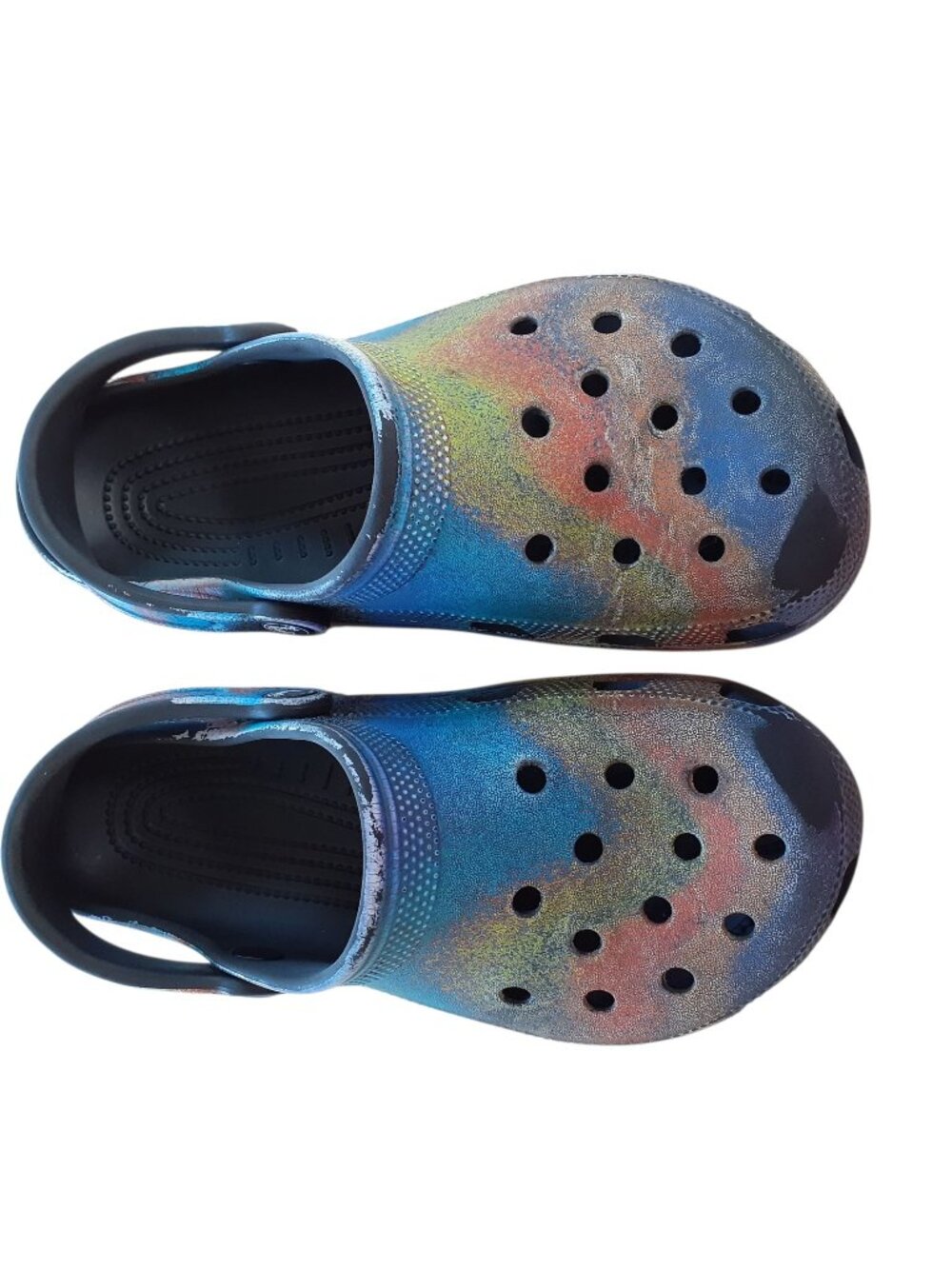 Crocs Unisex Classic Solarized Spray Dye Clogs Size 8 Black/Multi Colorway
